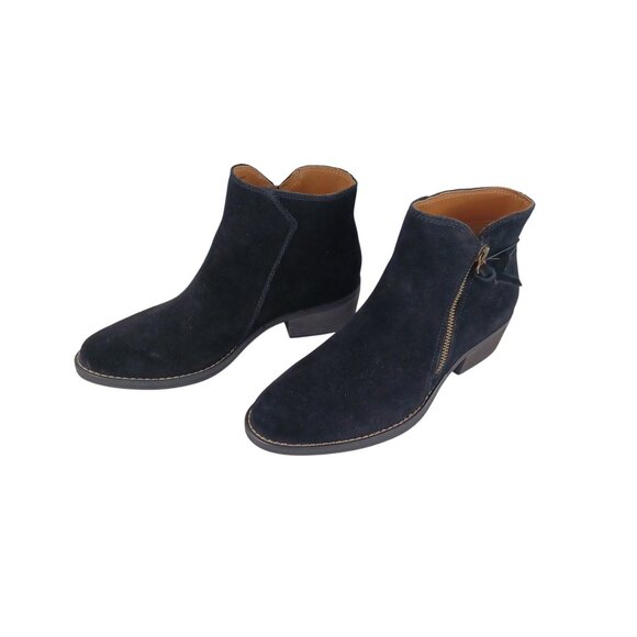 Booties Block Heel Side Zip Black Womens Size 7 White Mountain Suede Oval Toe - Picture 1 of 11